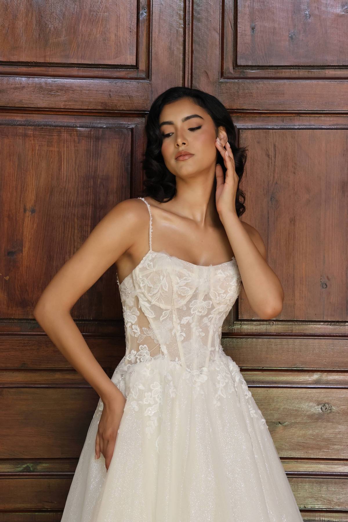 Robe de mariée Saphira, coupe évasée sur-mesure à Toulouse.